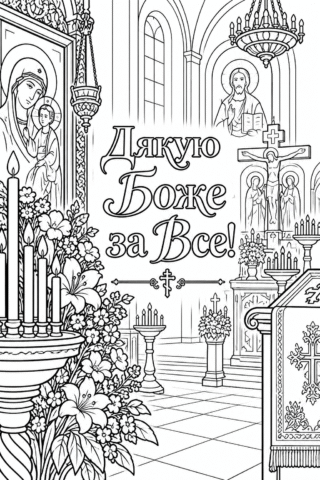 Розмальовка «Дякую Боже за все» — скачати та роздрукувати в форматі А4