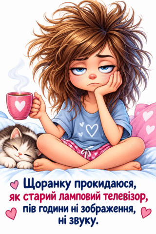 Листівка Доброго ранку з дівчиною та кавою