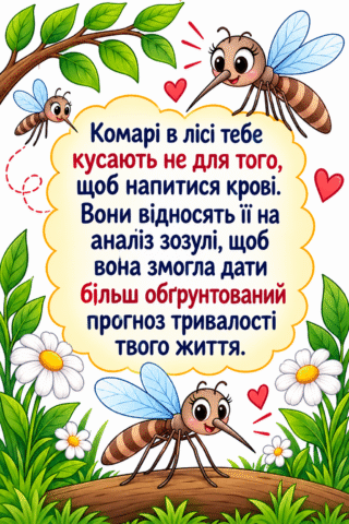 Листівка з гумором про комарів та зозулю