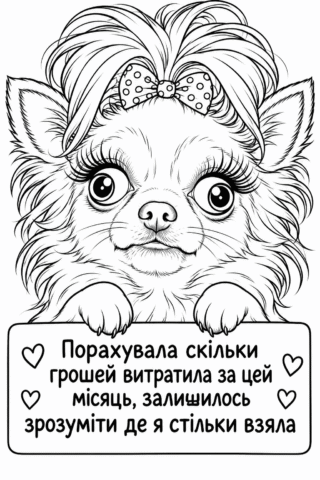 Розмальовка «Скільки грошей витратила за місяць» скачати та роздрукувати в форматі А4