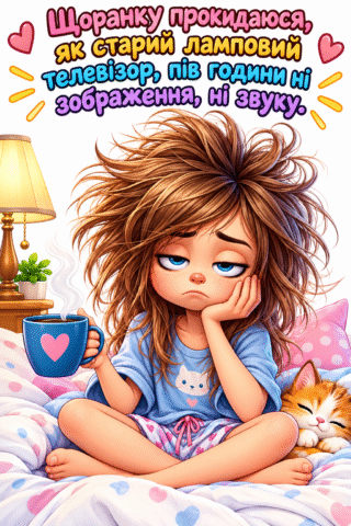 Листівка з кумедною дівчиною та кавою