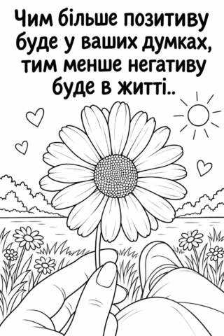 Розмальовка «Більше позитиву — менше негативу» скачати та роздрукувати в форматі А4