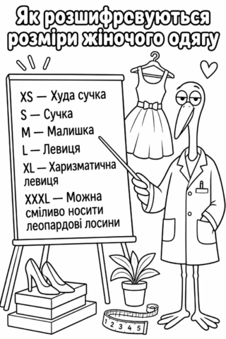 Розмальовка «Розшифровка жіночих розмірів одягу» — скачати та роздрукувати в форматі А4