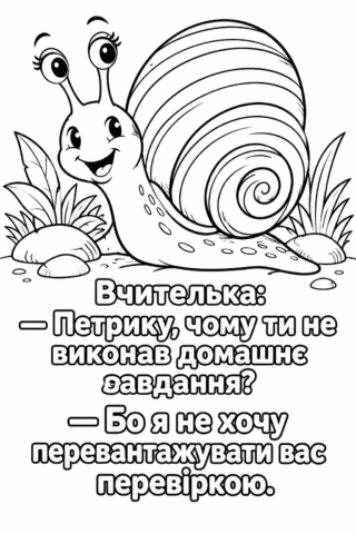 Розмальовка «Вчителька Петрику та кумедний равлик» скачати та роздрукувати в форматі А4
