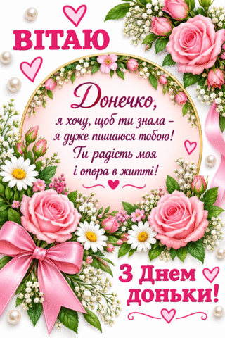 Вітання. Листівка З Днем донечки, ти радість моя