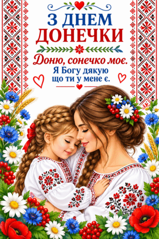 Вітання. Листівка З Днем донечки, вишивака