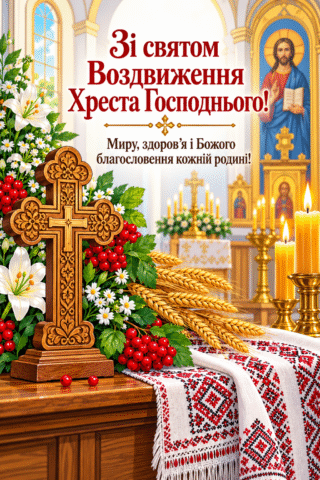 Вітання. Листівка на свято Воздвиження Чесного Хреста Господнього