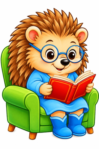Малюнок. Їжачок вивчає книгу