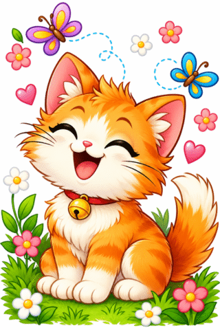 Щасливий котик, малюнок