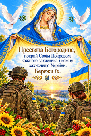 Вітальна листівка з Богородицею для захисників України